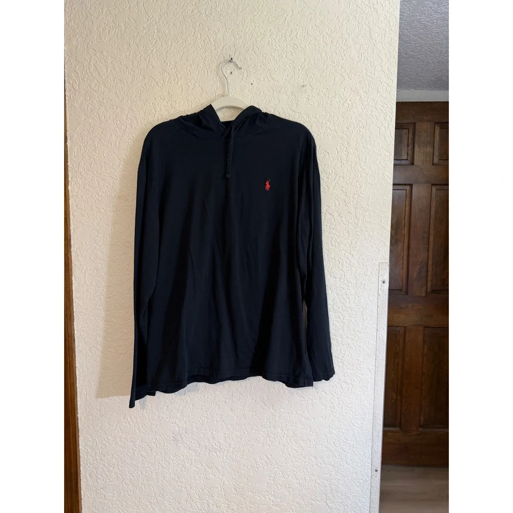 Polo Ralph Lauren Hoodie Mens XL Black Red Pony Lightweight Long Sleeve Pullover